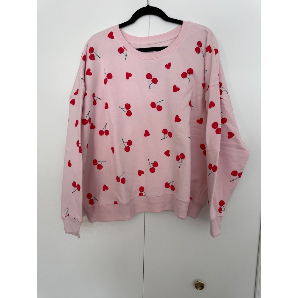 Grayson Threads Pink Cherry Heart Sweatshirt Womens Plus 1X T002857001 NWT